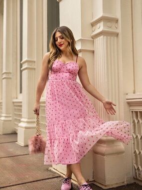 Betsey Johnson Pink Dress with Red Heart Print and tulle